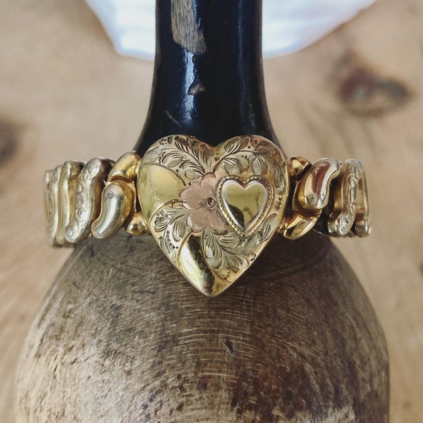Bracelet extensible vintage en coeur rempli d'or, bracelet extensible vintage en coeur rempli d'or