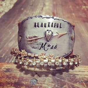 Wunderschönes Mess Cuff Armband, Inspiration Armband, Leather Cuff Bracelet