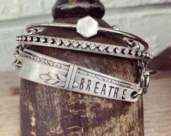 Breathe Bracelet Cuff, Just Breathe Bracelet Cuff, Silverware Flatware Bracelet Cuff