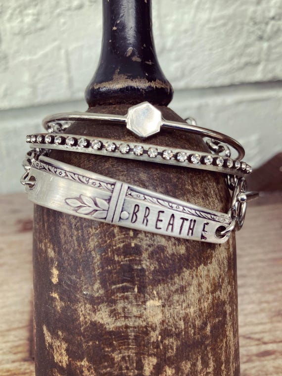 Breathe Bracelet Cuff, Just Breathe Bracelet Cuff, Silverware Flatware Bracelet Cuff