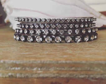 Boho Glam Rhinestone Bracelet, Bohemian Rhinestone Bracelet, Skinny Cuff Bracelet