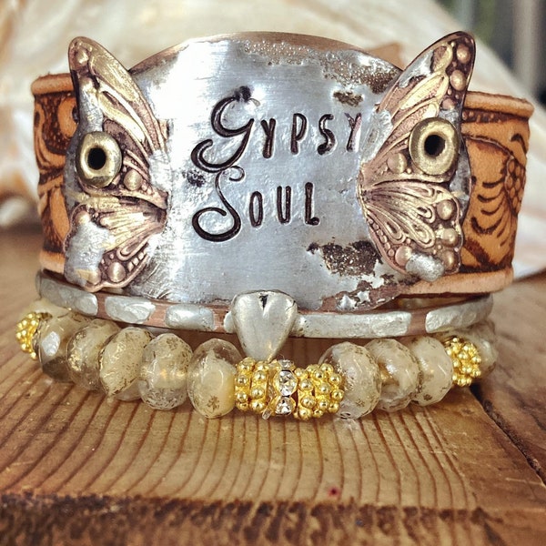 Gypsy Soul Cuff Bracelet, Gypsy Soul Leather Cuff, Free Spirt Cuff Bracelet, Leather Cuff