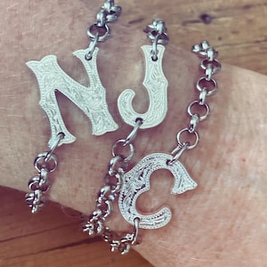Iinitial Bracelet, Personalized Customized Initial Bracelet, Bridesmaid Gift, Mothers Day Gift, Gift For Her, Rustic Bracelet Jewelry