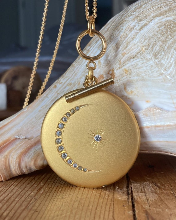 Huge Vintage Gold Filled Crescent Moon and Star Lo