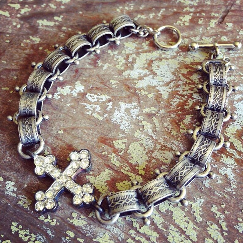 Rhinestone Cross Bracelet Cross Bracelet Faith Bracelet Etsy
