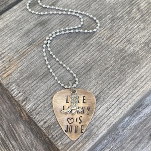 Collana con plettro per chitarra, collana Love Like Johnny And June, Johnny Cash, June Carter Cash