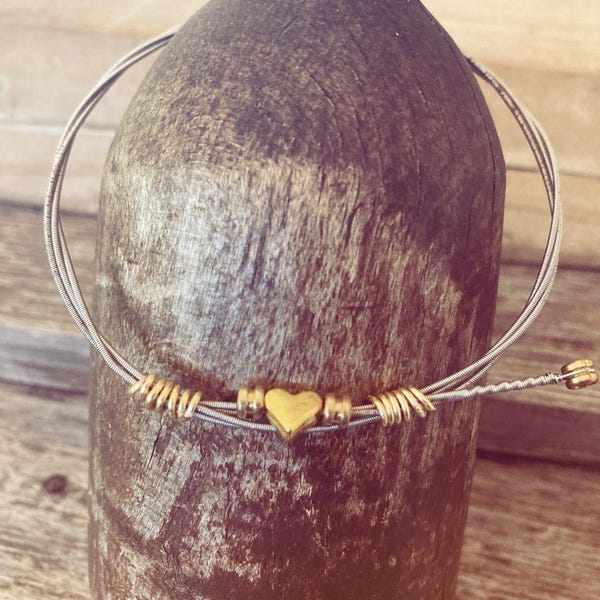 Guitar String Bracelet, Heart Slider Bracelet, Guitar String Jewelry, Love Bracelet, Personalized Gift