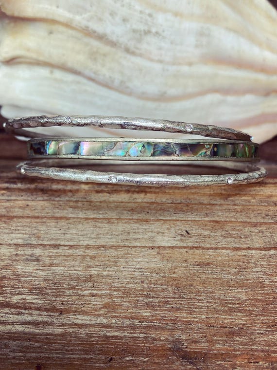 Sterling Abalone Shell Bracelet Bangle, Sterling … - image 3