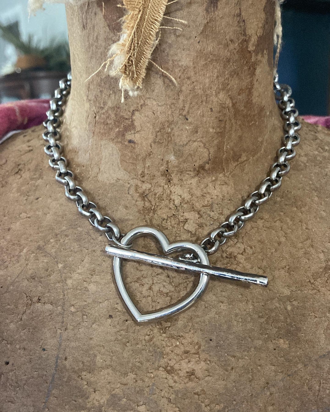 Heart Necklace, Heart Toggle Necklace, Large Heart Toggle Necklace ...