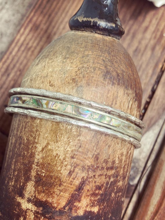 Sterling Abalone Shell Bracelet Bangle, Sterling … - image 2