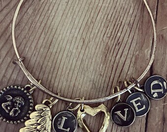 Love Bangle Bracelet, Loved Bangle Bracelet, Guardian Angel Bangle Bracelet, Winged Bangle Bracelet