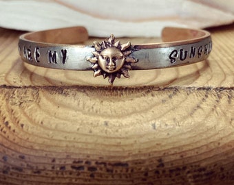 You Are My Sunshine Cuff Bracelet, Sunshine Cuff Bracelet, Sun Cuff Bracelet, Artisan Sun Cuff