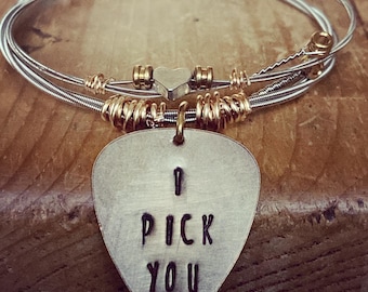 Pulseira de corda de guitarra, pulseira de corda de guitarra, joias de corda de guitarra, pulseira eu escolho você