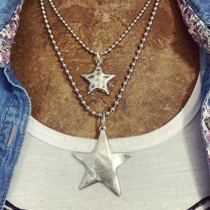 Star Pendant Necklace, Ball Bead Necklace, Silver Star Necklace, Simple Minimalist Ball Bead Chain Necklace