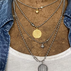 Stainless Steel Ball Chain Necklace, Love Stainless Steel Ball Chain Necklace, Heart Stainless Steel Ball Chain Necklace, Love Charm