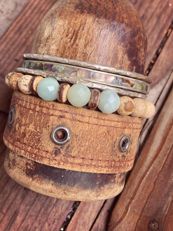 Sterling Abalone Shell Bracelet Bangle, Sterling … - image 1