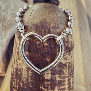 Ball Chain Heart Bracelet, Big Heart Bracelet, Silver Ball and Chain Bracelet, Chunky Ball Chain, Love Bracelet