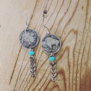 Indian Nickel Earrings, Buffalo Nickel Earrings, Chevron Earrings, Southwestern Earrings, Cowgirl Earrings