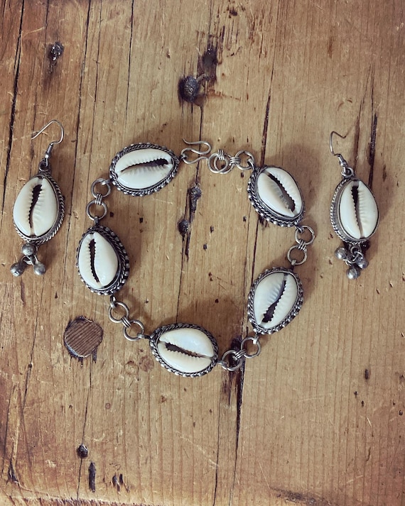 Cowrie Shell Sterling Silver Bracelet, Cowrie She… - image 1