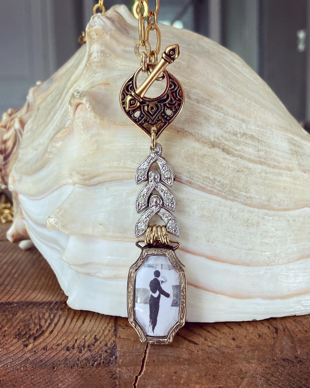 Vintage Photo Locket Necklace, Repurposed Photo Locket Necklace, Antique Watch Necklace Etsy