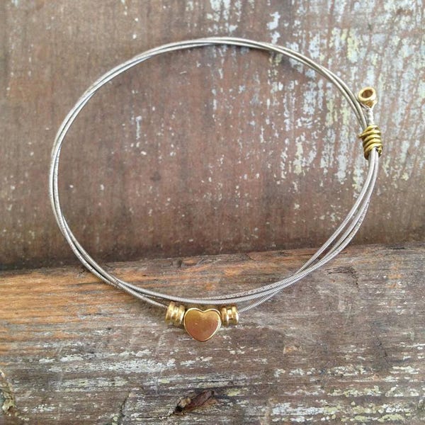 Pulsera de cuerdas de guitarra, pulsera deslizante de corazón, joyería de cuerdas de guitarra, pulsera de amor, regalo personalizado
