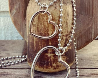 Hart hanger ketting, grote hart hanger ketting, zijdelings hart hanger ketting, hart hanger sieraden, gelaagde verliefde ketting