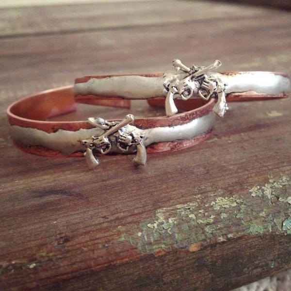 Double Pistol Copper Cuff, Bohemian Hippie Cowgirl Gypsy Cuff Bracelet