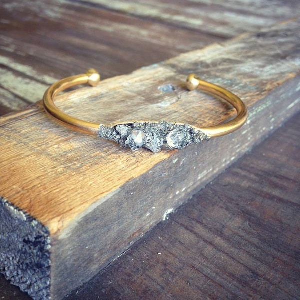 Herkimer Diamond Cuff Bracelet, Pyrite Cuff Bracelet
