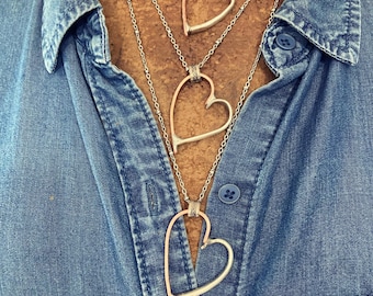 Artisan Copper Heart Pendant Necklace, Silverware Flatware Fork Tine Pendant Necklace