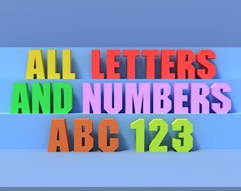 Todas as letras e números, A-Z, 0-9. Decoração de letras grandes, modelo de decoração de sala de estar 3D DIY. Carta independente para criação de sinais e nomes