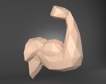 FLEXÍVEL! Modelo de origami de papercraft 3D com flexão de braço muscular - modelo DIY para download.