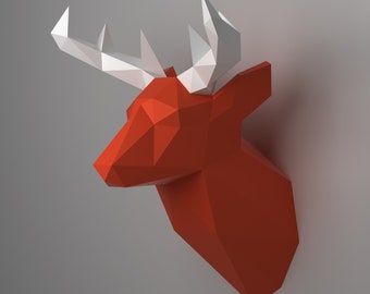 Deer Head Trophy - 3D papercraft model. Downloadable DIY template