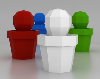 Cacto em uma panela - modelo 3D de papercraft. Modelo DIY para download.