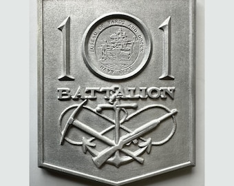 WWII US Navy 101st Naval Construction Battalion Seabees Cast Aluminum Plaque