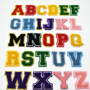Chenille Letter Patch, 2.75&quot; Iron-on, Glitter, Varsity, DIY, Personalized, Name, Word, Letters