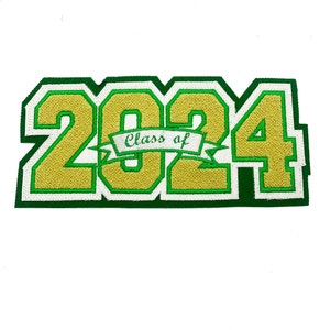 May include: Green and gold felt patch with the number 2024 and the text "Class of" in a white banner.