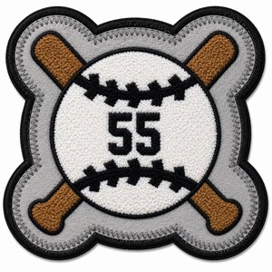 Cross Bats Baseball with Number Inside - Chenille Varsity Letterman Jacket Patch