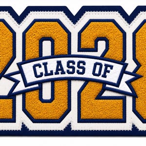 Chenille Year Patch, Inside Banner,  Block Text - Chenille Varsity Letterman Jacket Patch