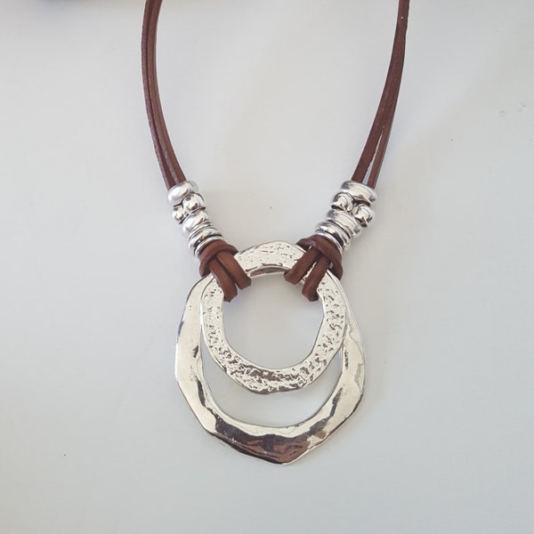 Leather ring necklace clearance