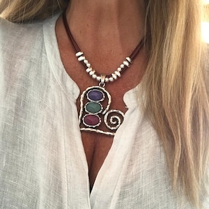 big heart necklace, woman leather necklace, pendant necklace, love, heart, luck, Accessories,  girlfriend gift, for her, Statement, Boho