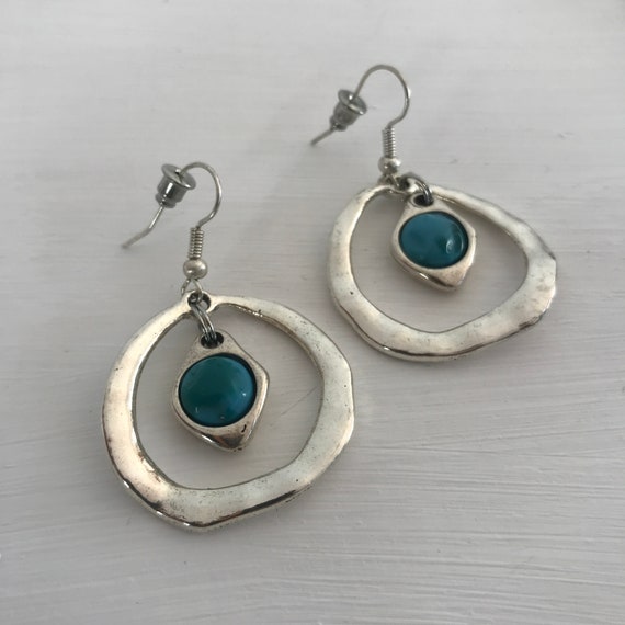 hook earrings for her dangle earrings gift idea, circle dangle hook earrings, turquoise color earrings, Charm earrings, Boho unode50 Style,