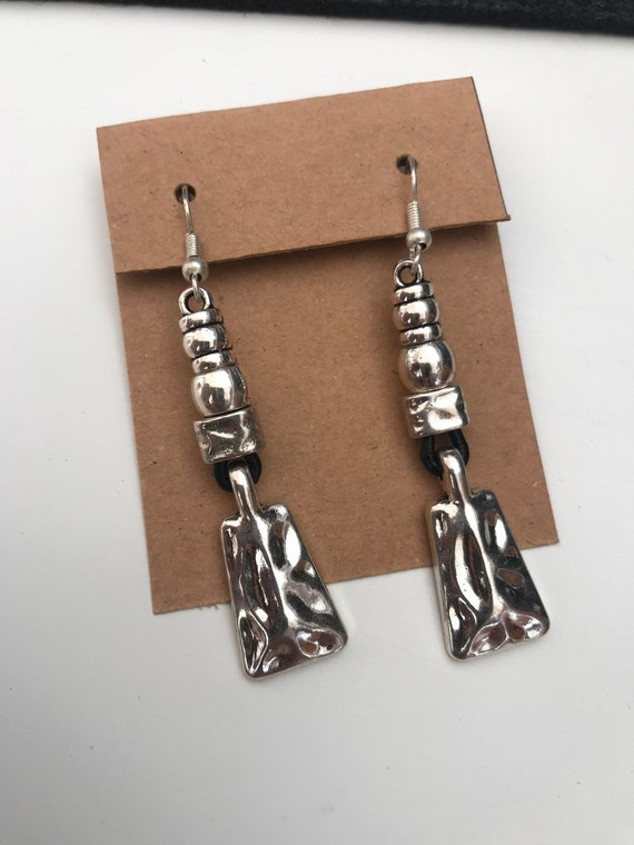 leather Hook dangle hammered beads earrings, dangle hook earrings, woman leather earrings, accessoires, gift idea, light weight Hooks of her