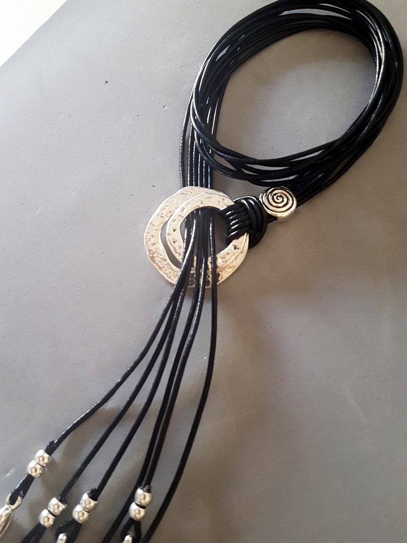 Woman Leather Y Necklace Lariat Loop Leather Necklace Etsy