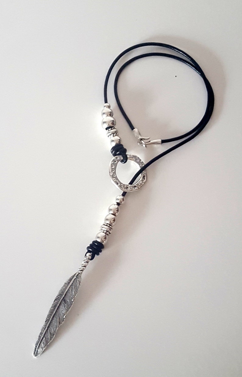 COOLSTEELANDBEYOND Retro Style Aged Brass Feather Pendant With Adjustable Brown Leather Cord Necklace Unisex Men Women