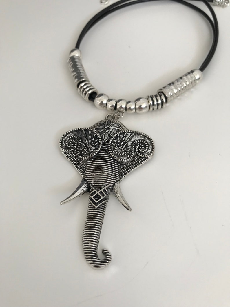 safari lovers gift idea for her leather choker elephant necklace every day necklace,Statement unode50 style pendant leather necklace