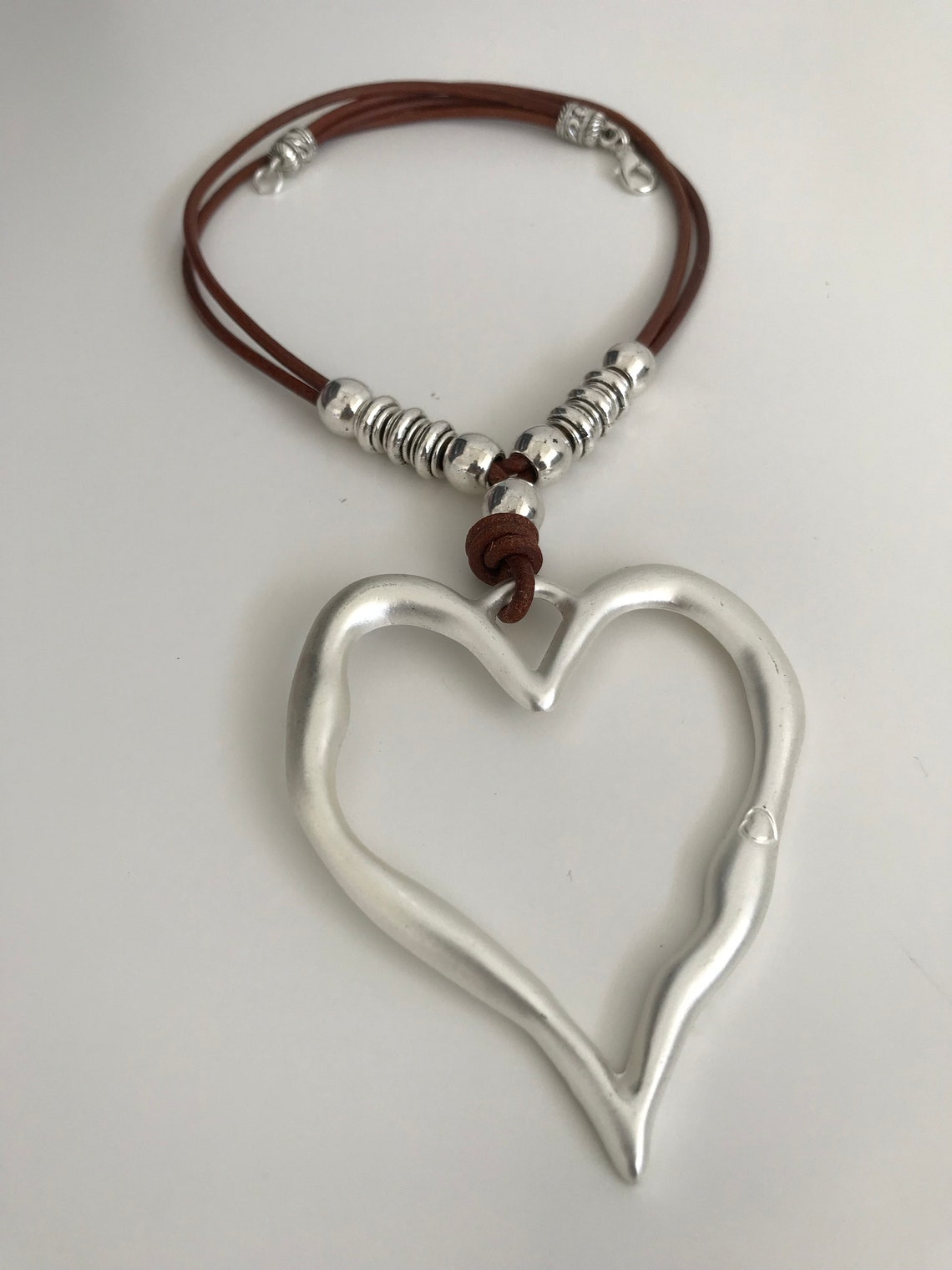 Short leather necklace pendant leather necklace big heart Etsy