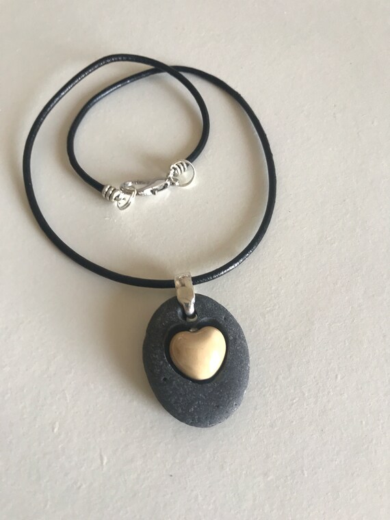 woman leather necklace with lava stone and ceramic heart pendant, Lava stone leather necklace, love heart necklace, black friday offer