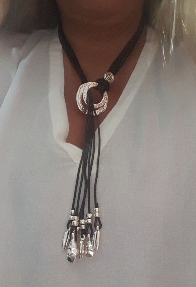 Woman Leather Y Necklace Lariat Loop Leather Necklace Etsy