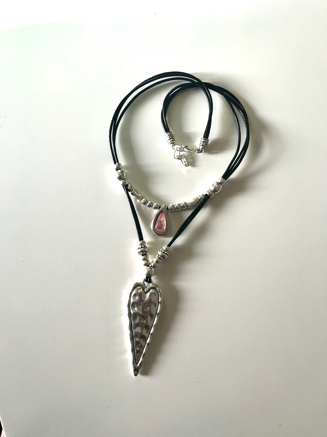 Heart pendant leather necklace double strand heart love Etsy