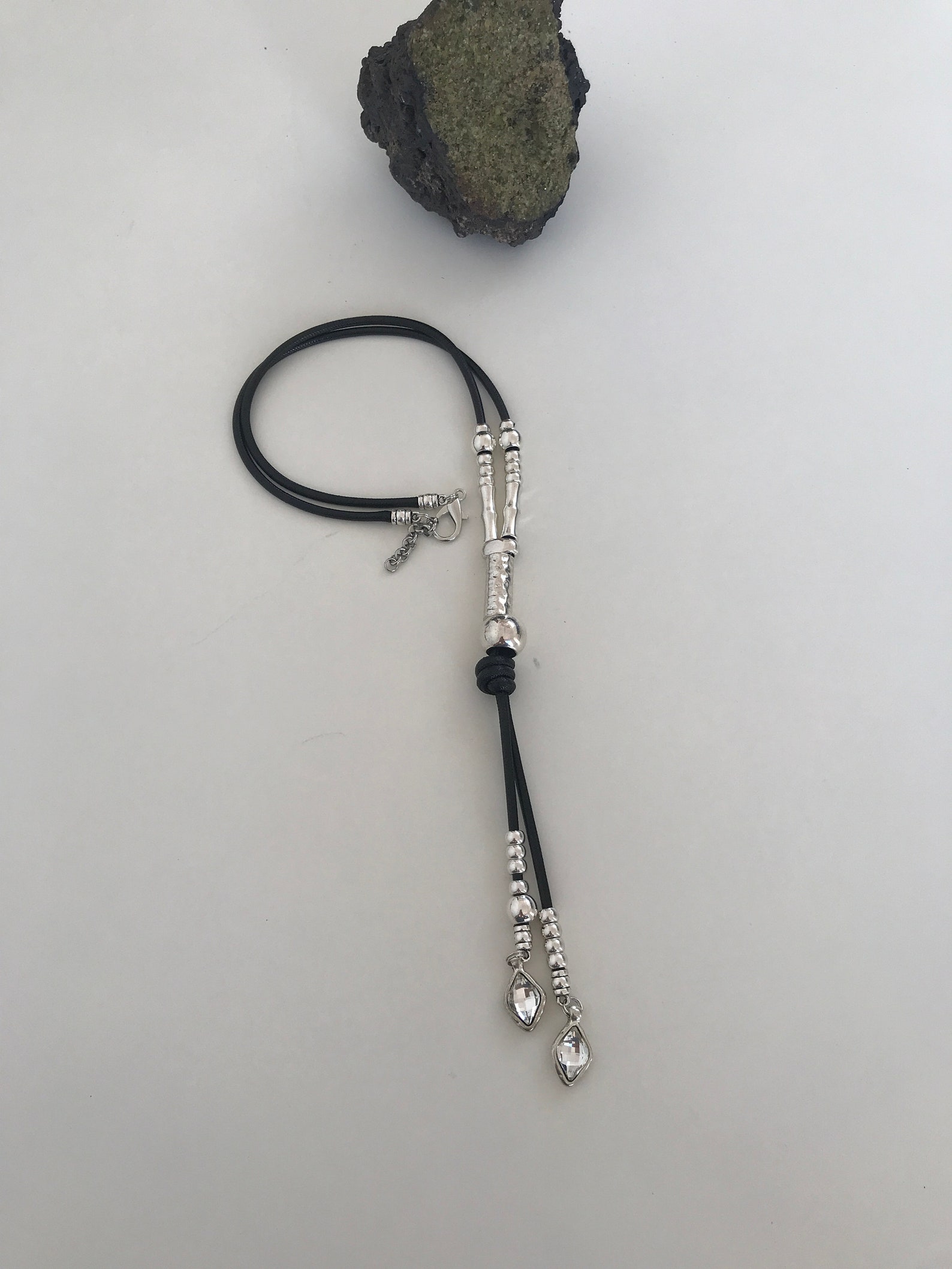 Long Y Vegan Cord Necklace Beaded Necklace Crystal Pendant Etsy